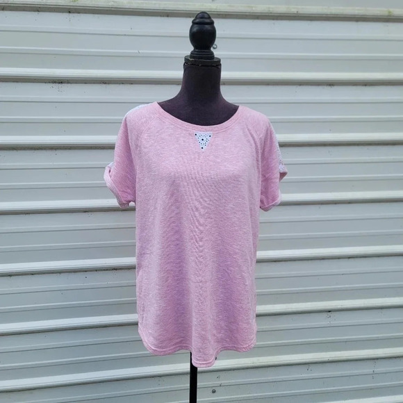 Coral Bay Women's Light Pink White Lace Crew Neck Short Sleeve Top Sweat Sz XL - Picture 1 of 9